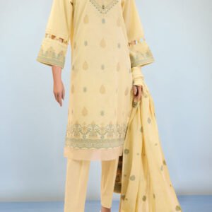 Unstitched Lemon Yellow Jacquard Cotton 3-Piece Suit – Premium Quality