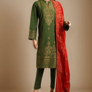 Saya Unstitched Jacquard Cotton 3-Piece Suit in Moss Green – Premium Fabric | Buy Online at BegumJan.pk – Quality, Affordable, Guaranteed, and Refundable with 'Open, Check, and Pay' Service