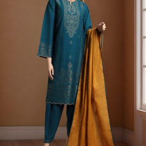 Saya Unstitched Jacquard Cotton 3-Piece Suit in Teal Blue – Premium Fabric | Buy Online at BegumJan.pk – Quality, Affordable, Guaranteed, and Refundable with 'Open, Check, and Pay' Service."