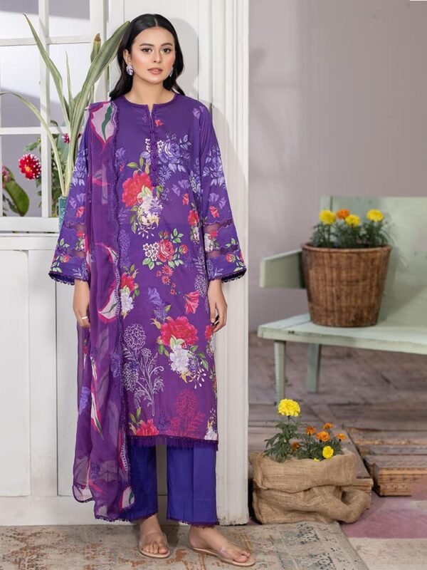 Gul Pasand 3-Piece Unstitched Lawn Suit with Boring Embroidered Lawn Shirt & Embroidered Chiffon Dupatta