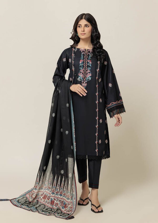 Wild Flower 3-Piece Black Embroidered Cambric Suit with Digital Printed Lawn Dupatta