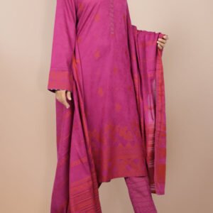 Unstitched Jacquard Cotton 3-Piece Suit – Dark Fuchsia | Shirt, Trouser & Dupatta