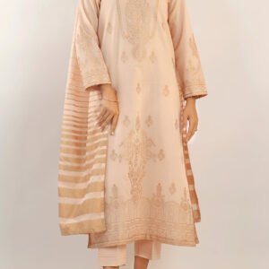 Unstitched Jacquard Cotton 3-Piece Suit – Peach | Shirt, Trouser & Dupatta