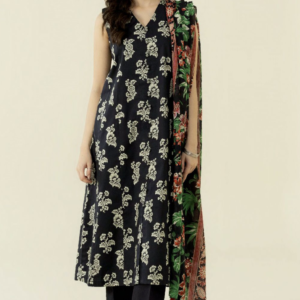 Unstitched Printed Lawn 3-Piece Suit with Floral Design in Pastel Colors