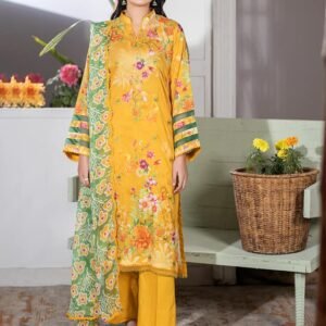 Gul Pasand 3-Piece Unstitched Lawn Suit with Boring & Embroidery and Embroidered Bamber Chiffon Dupatta