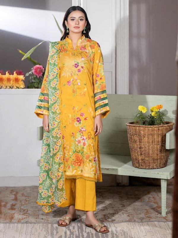 Gul Pasand 3-Piece Unstitched Lawn Suit with Boring & Embroidery and Embroidered Bamber Chiffon Dupatta