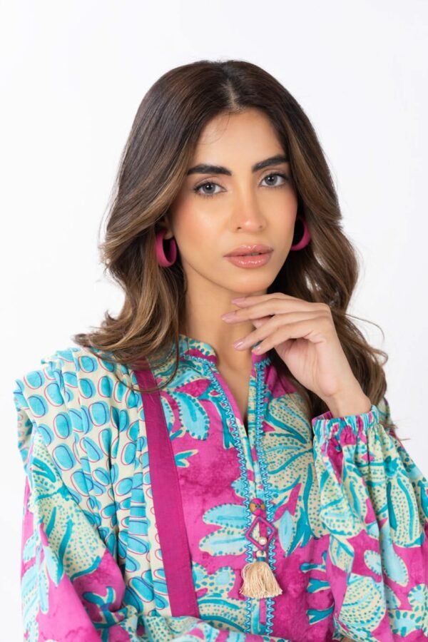 Unstitched 2-Piece Printed Lawn Shirt with Silver Lawn Dupatta – Pink