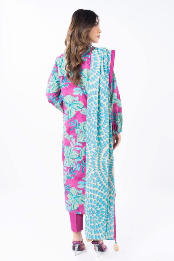 Unstitched 2-Piece Printed Lawn Shirt with Silver Lawn Dupatta – Pink
