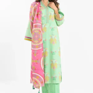 Unstitched 2-Piece Printed Lawn Shirt with Silver Lawn Dupatta – Light Green