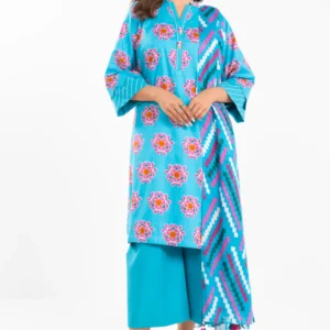 Unstitched 2-Piece Printed Lawn Shirt with Silver Lawn Dupatta – Blue