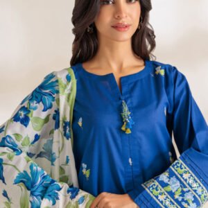 Blue Cambric 3-Piece UNStitched Embroidered Suit with Digital Printed Lawn Dupatta
